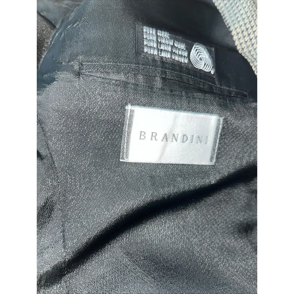 Vintage Brandini Men’s Blazer 100% Pure Wool Brown Houndstooth Plaid Office 43R